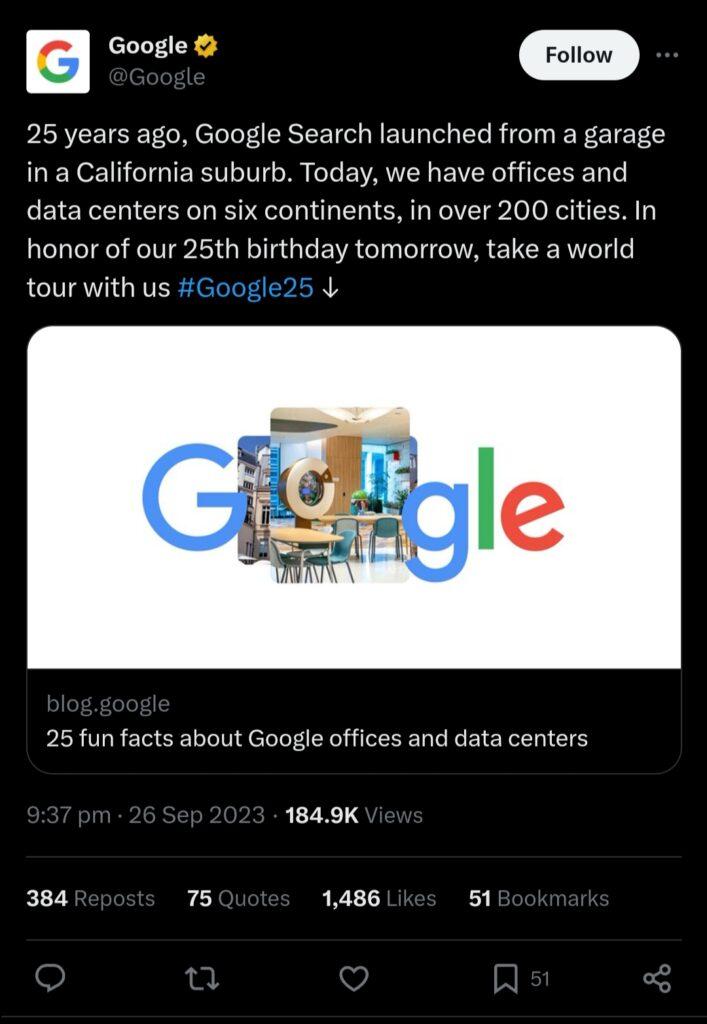 Twitter Celebrates Google's 25th Birthday