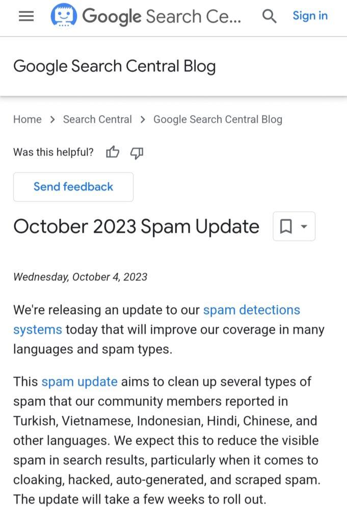 Google’s October 2023 Spam Update